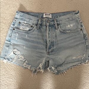 Agolde Women's Ripped Jean Shorts - Light Blue
